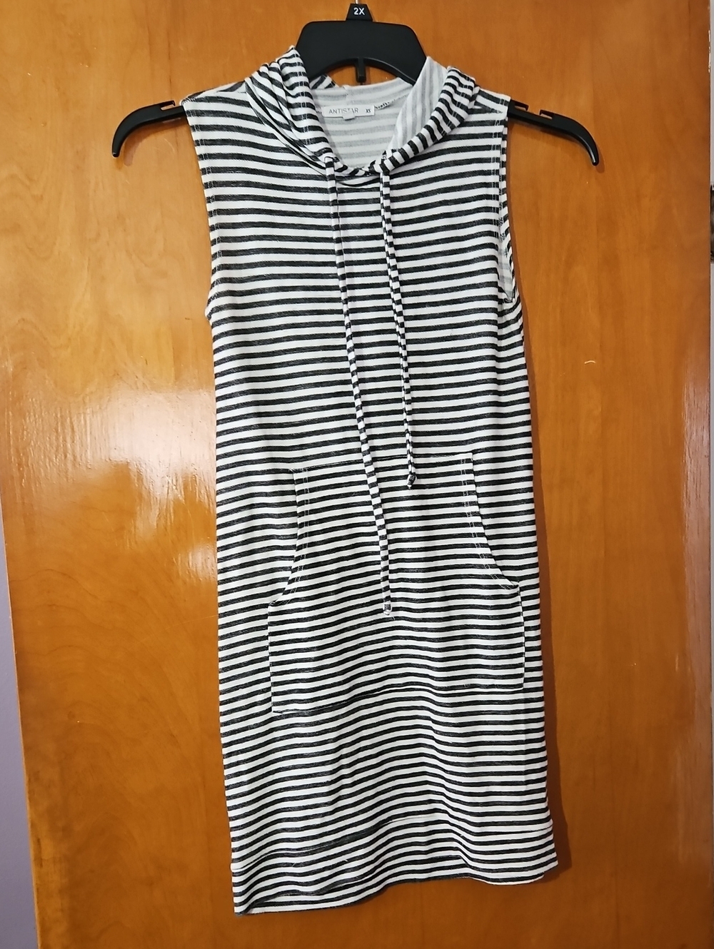 Sleeveless Hooded Striped Swim Coverup Dress - Black & White